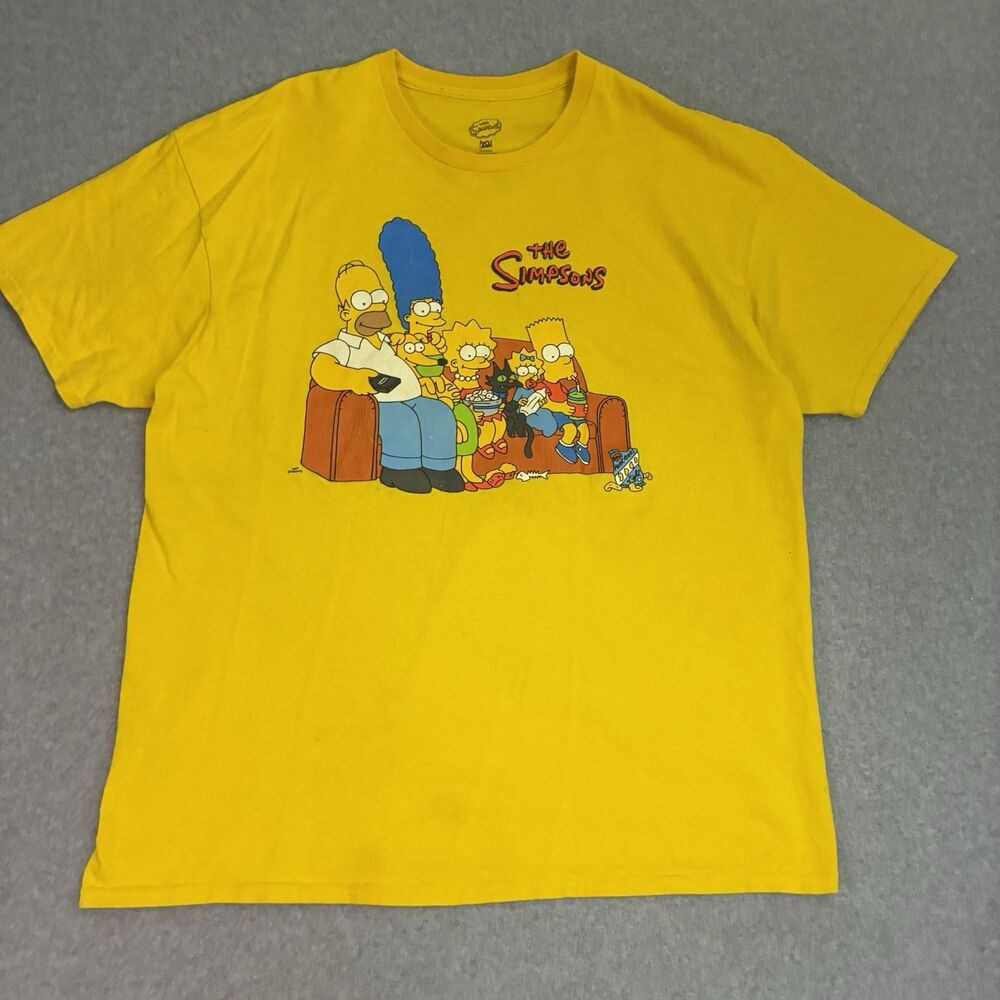 The Simpsons Family Couch TV Graphic T Shirt Yellow Cartoon TV Show XL Adult